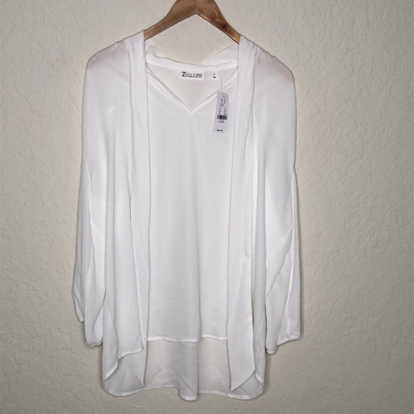 Tops - Seventh Avenue white semi sheer tie front blouse